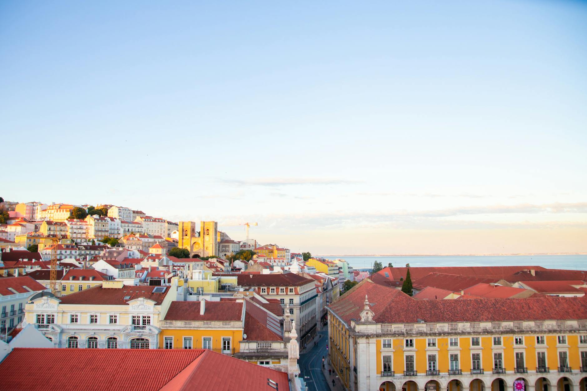 lisbon residential district roofs in twilight