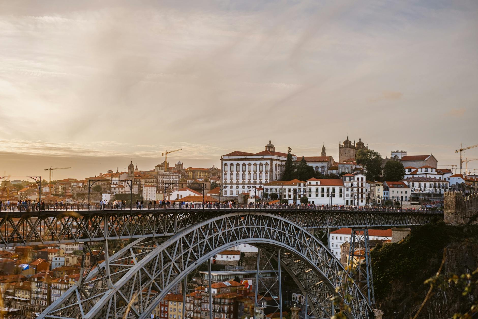 scenic view of porto s dom luis i bridge at sunset